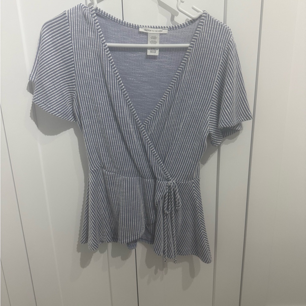 Caution To The Wind Gray Wrap Tie Front Peplum Blouse